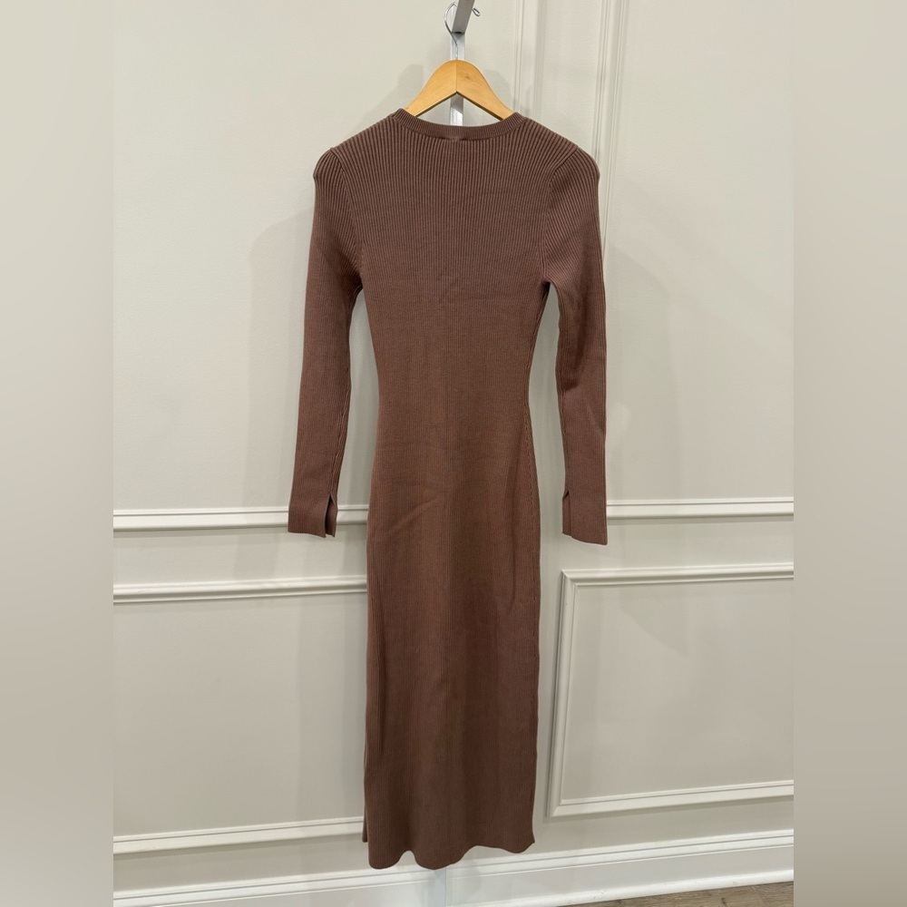 Abercrombie & Fitch Brown Ribbed Long Sleeve Sheath Dress - Picture 5 of 5